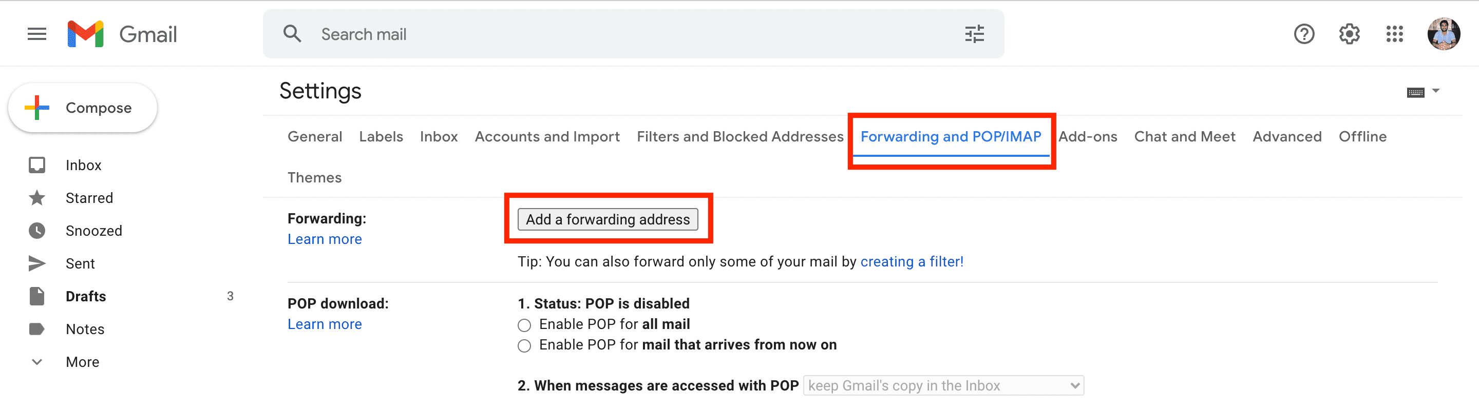 Add a forwarding address in Gmail