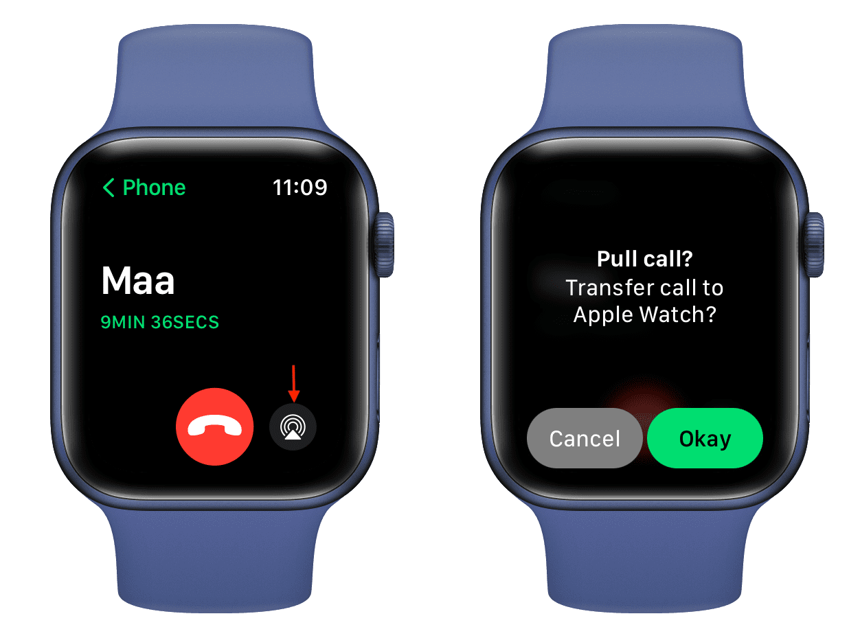 AirPlay icon on FaceTime screen on Apple Watch