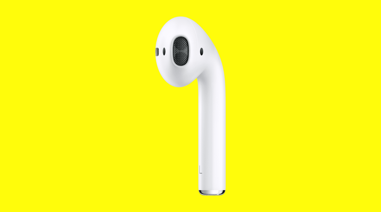 Single AirPod on a solid yellow background