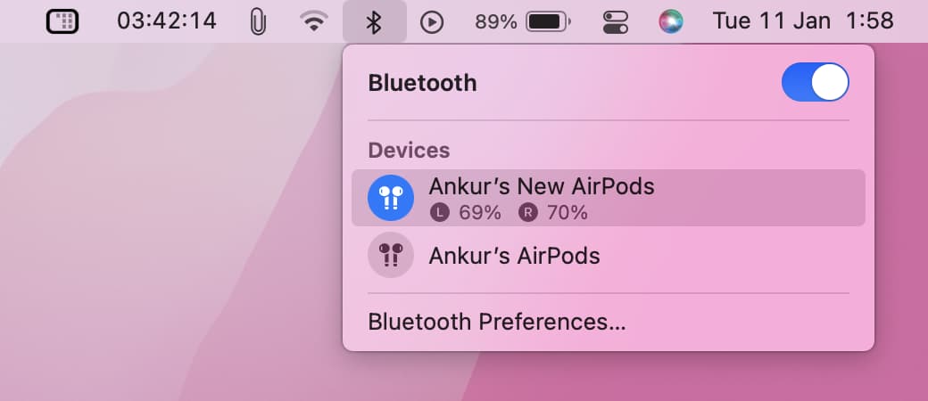 AirPods in Mac menu bar