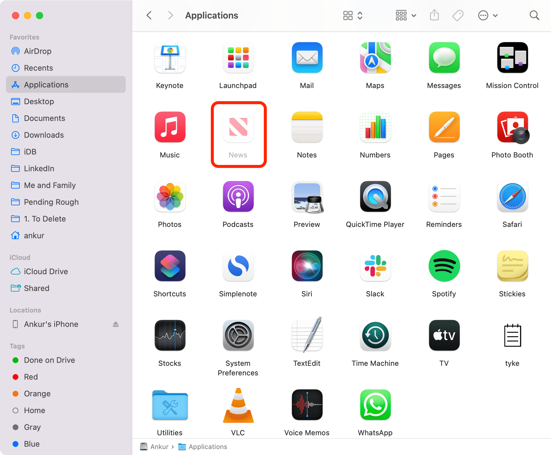Apple News app hidden in Mac Applications folder