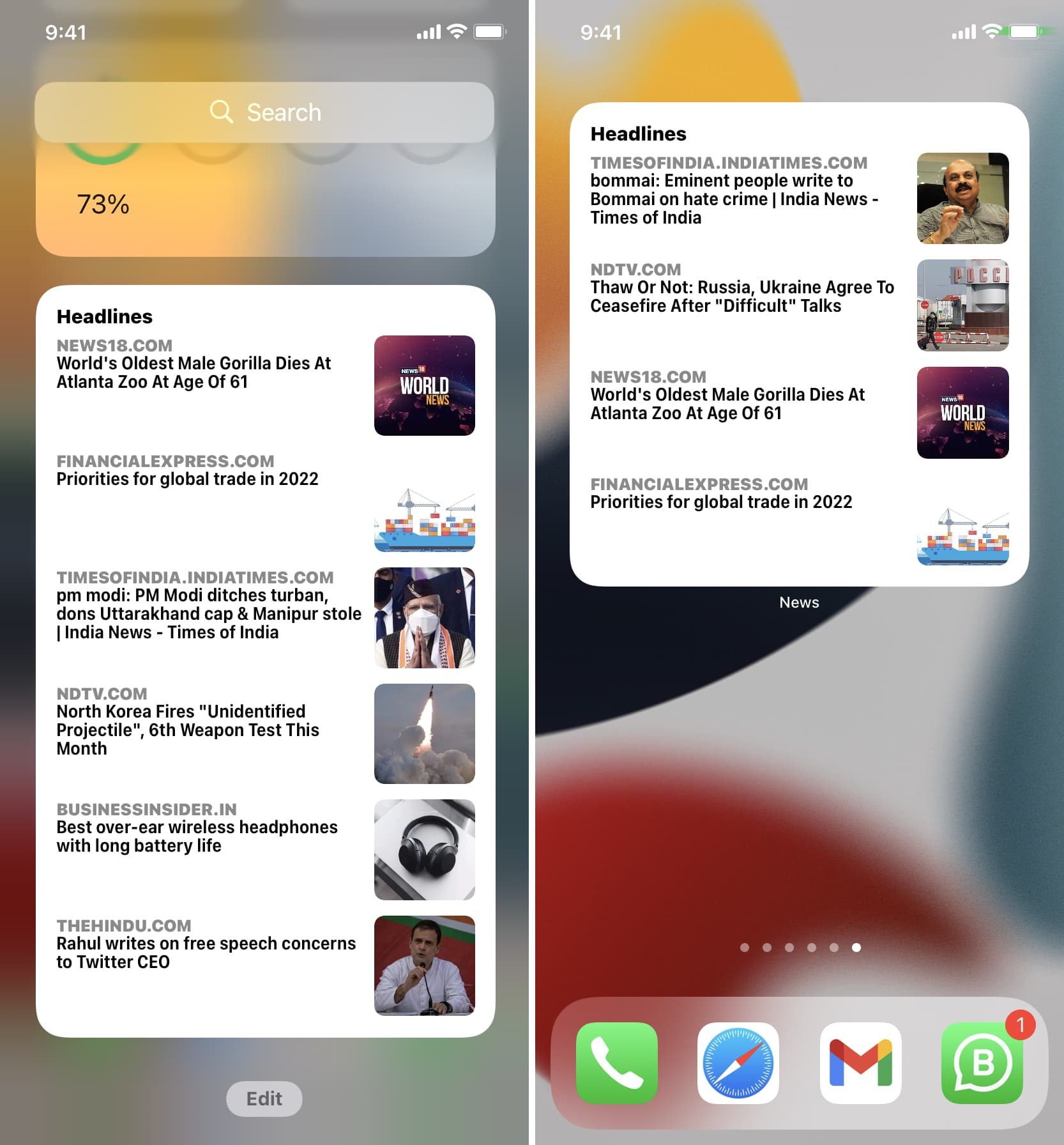 Apple News widget on iPhone Home Screen and Today View