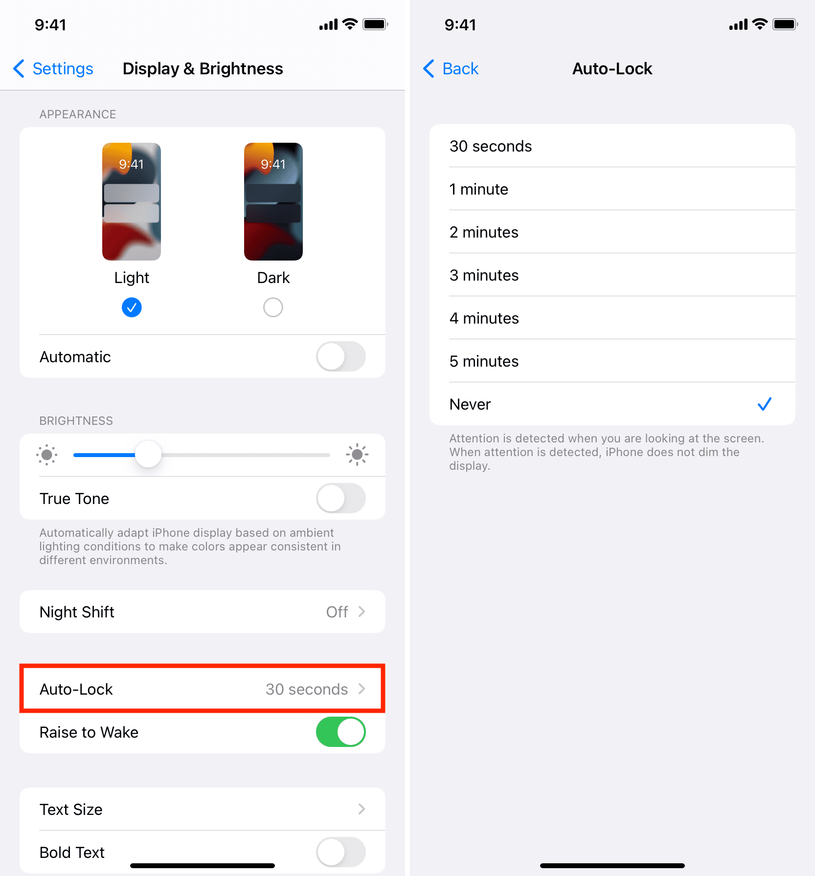 Auto-Lock settings on iPhone