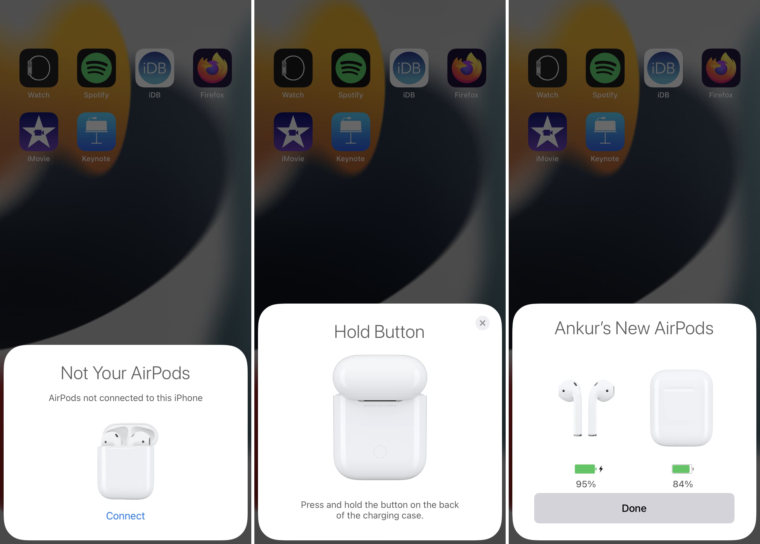 Connect AirPods screen on iPhone