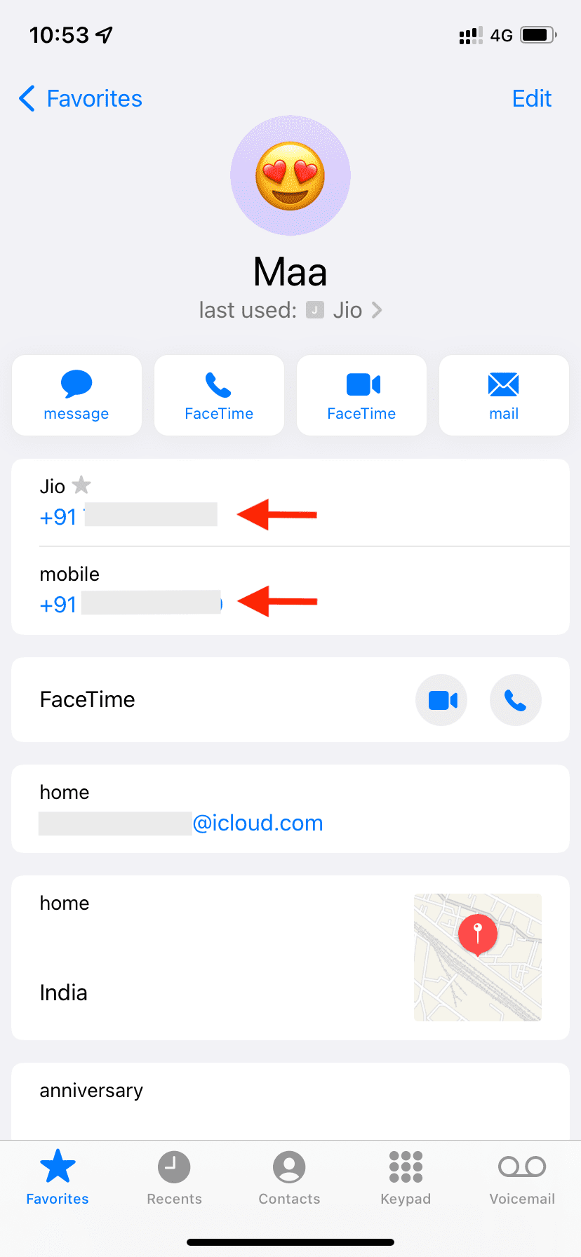 Contact Card on iPhone