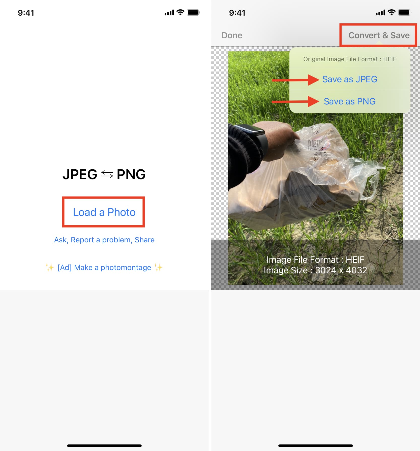 Convert image to JPG or PNG using free iPhone app