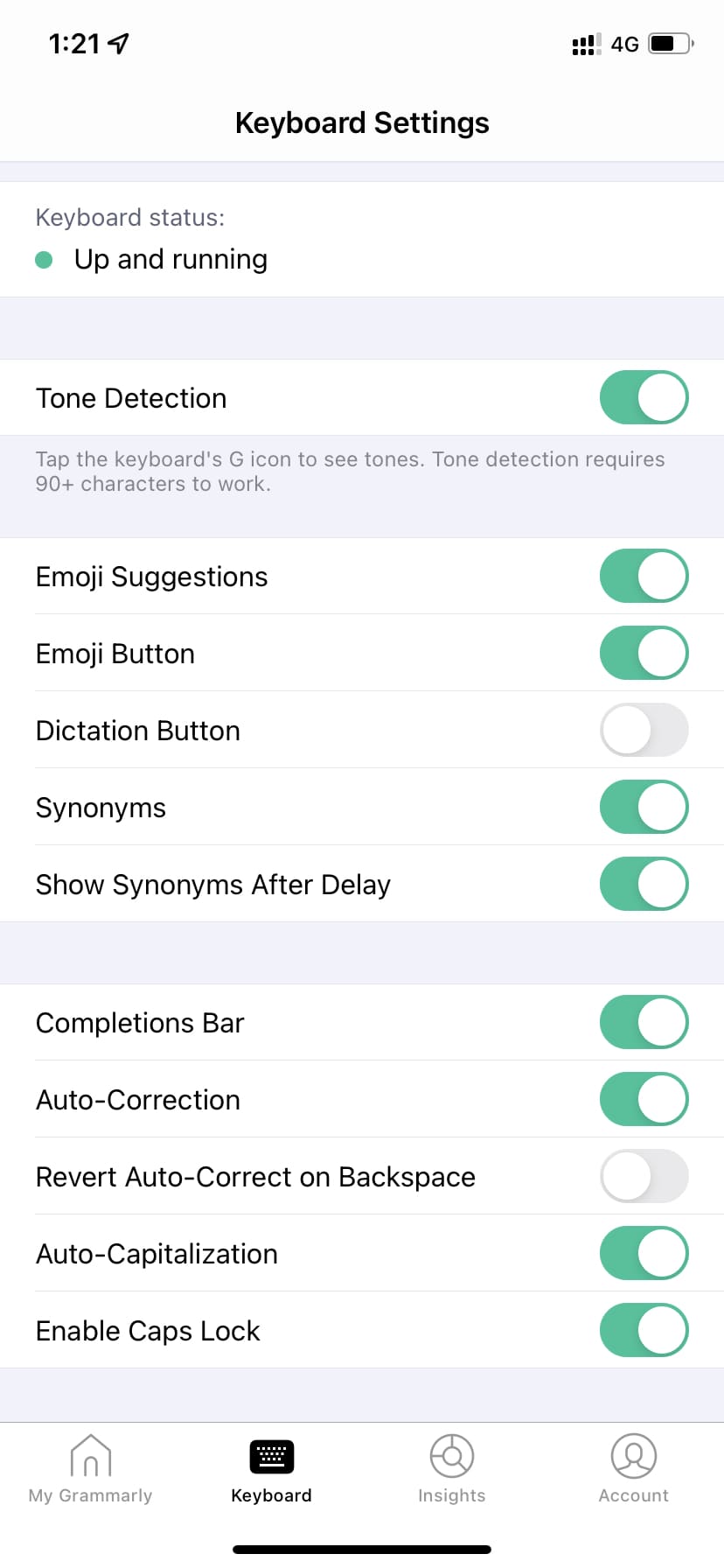 Customize Grammarly keyboard settings on iPhone
