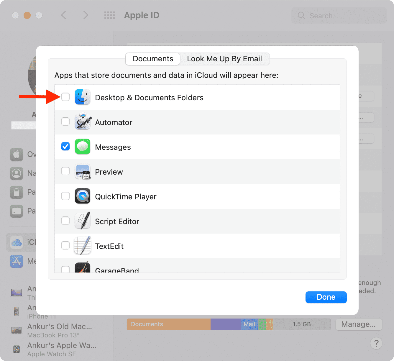 Desktop and Documents Folders in iCloud Drive Options on Mac