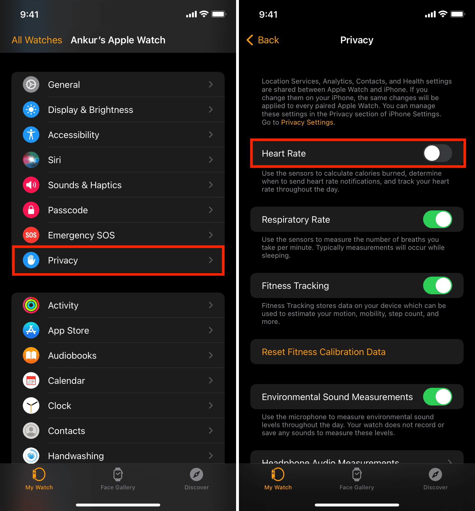 How to disable Heart Rate and the Apple Watch green light using iPhone Watch app