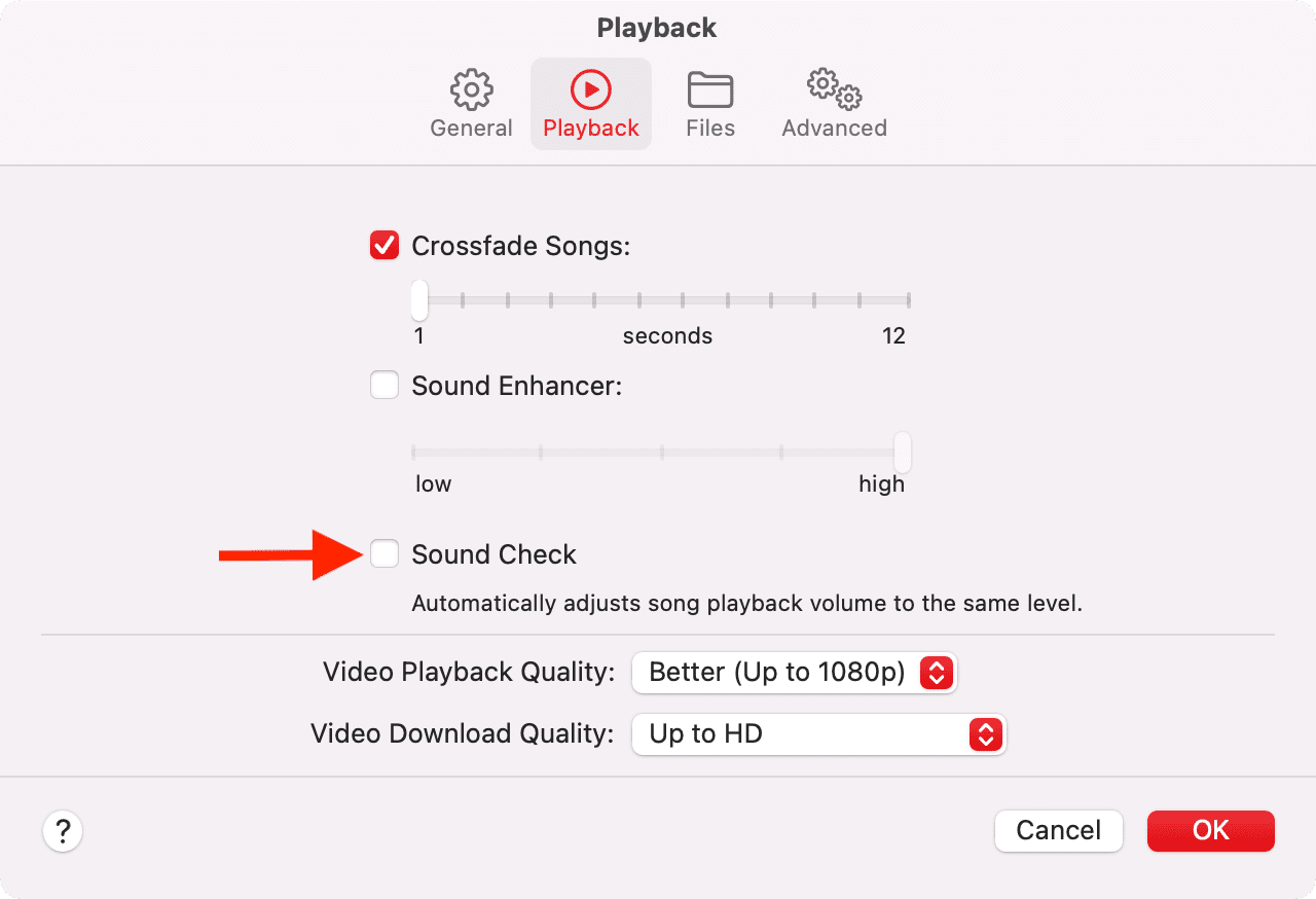 Disable Sound Check in Music app on Mac