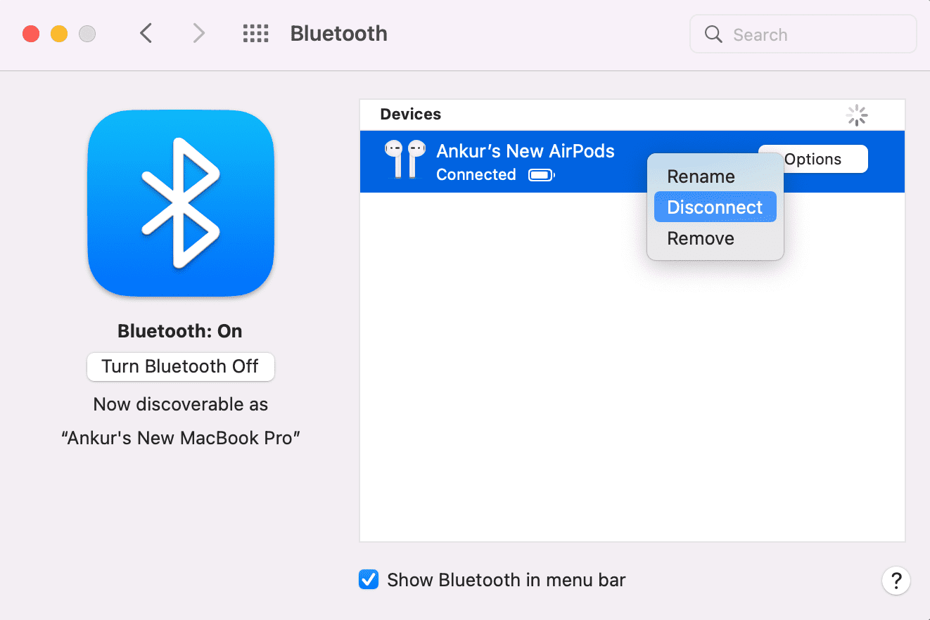 Disconnect AirPods from Mac