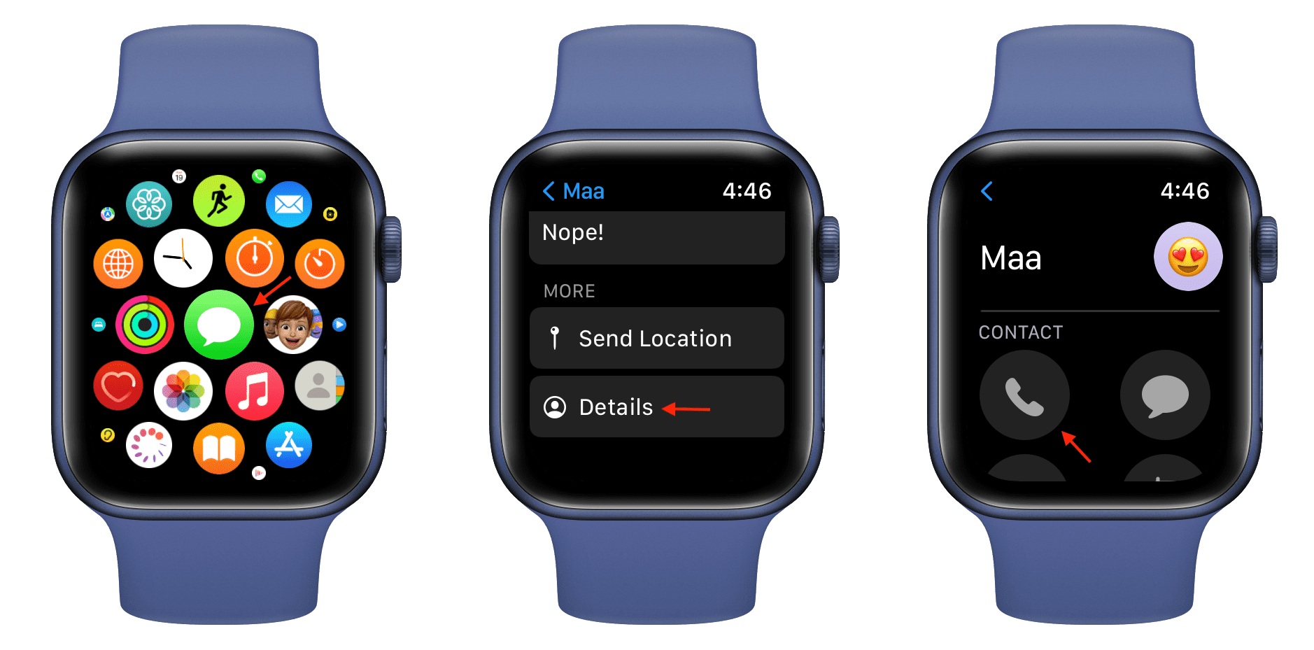 Start FaceTime call on Apple Watch via Messages app