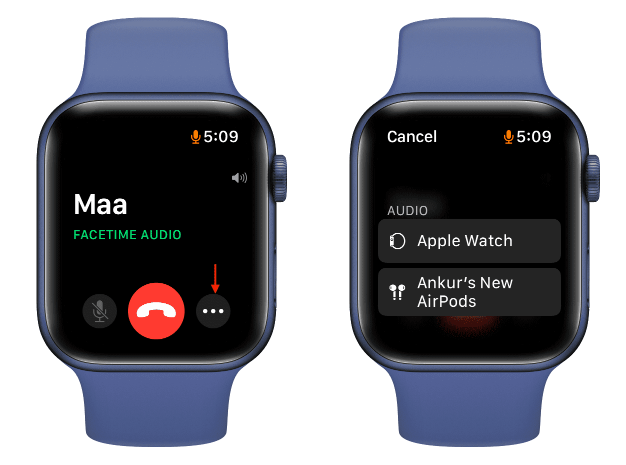 FaceTime call via AirPods on Apple Watch