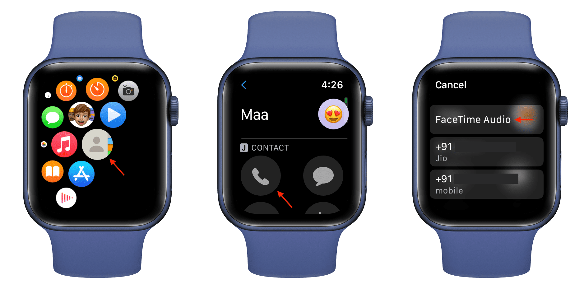 Make FaceTime call on Apple Watch using its Contacts app
