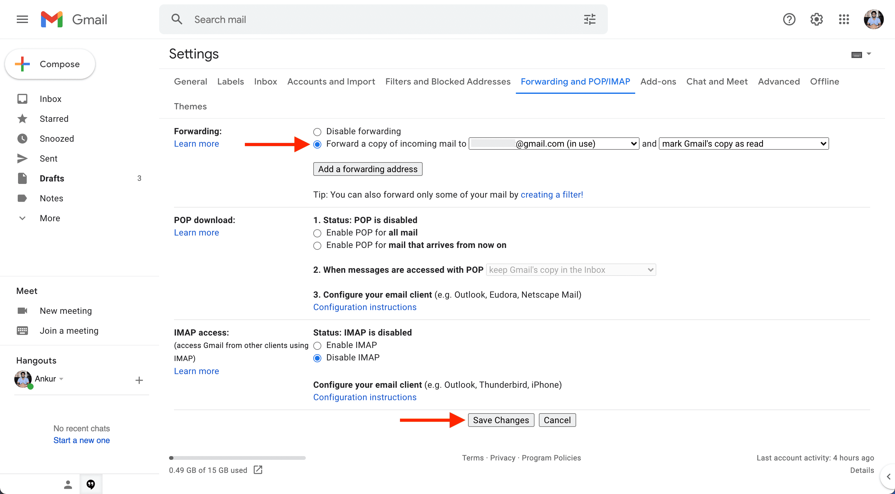Forward a copy of incoming mail to other Gmail account