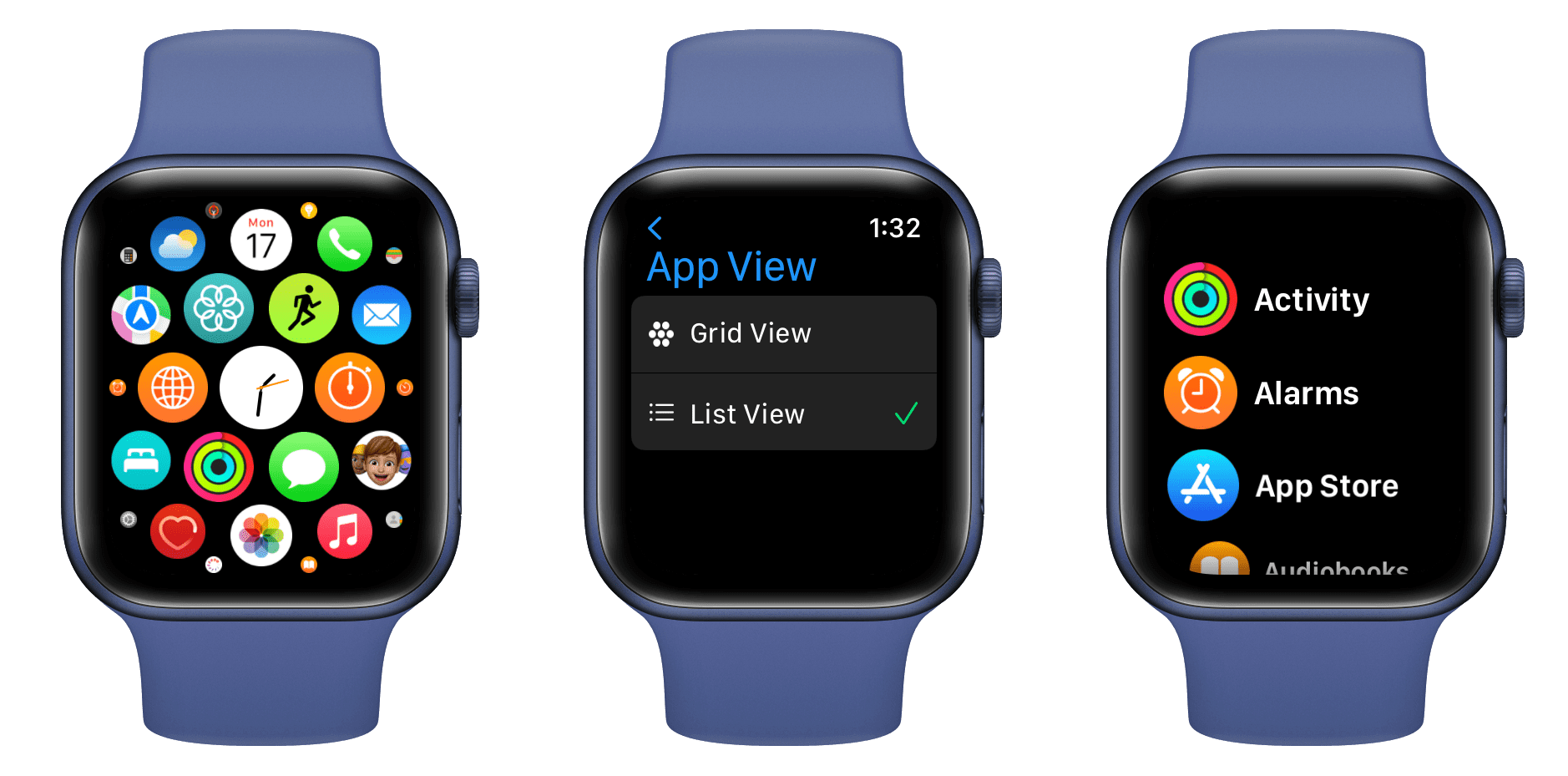 Grid View and List View for apps on Apple Watch