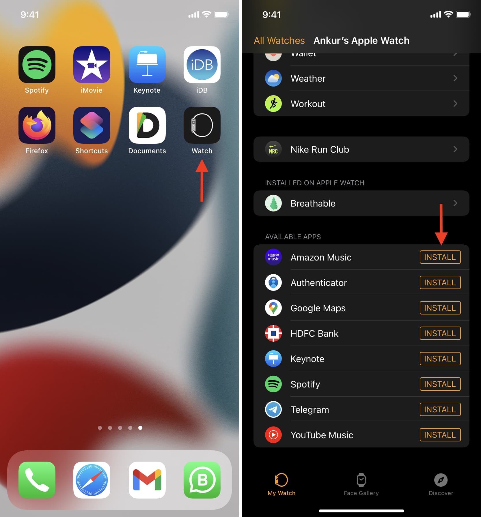Install app on Apple Watch from the iPhone Watch app
