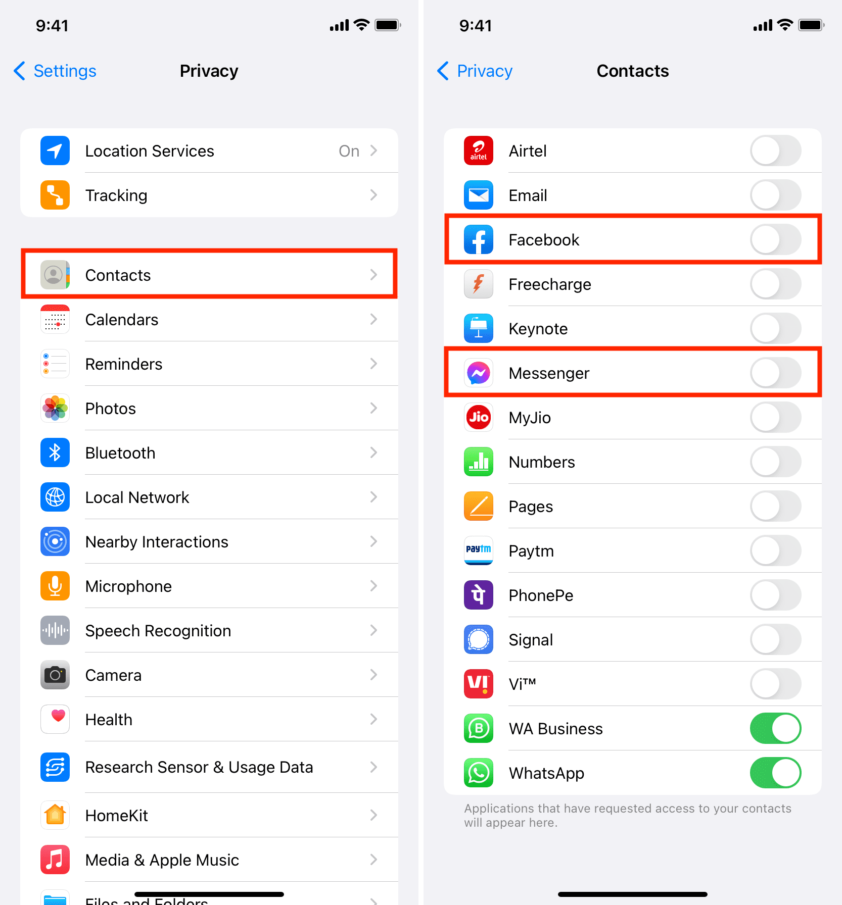 Keep Facebook and Messenger from accessing iPhone contacts data