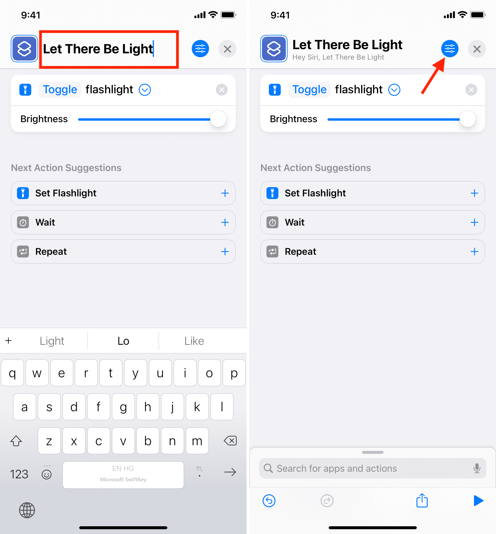 Let there be light shortcut name