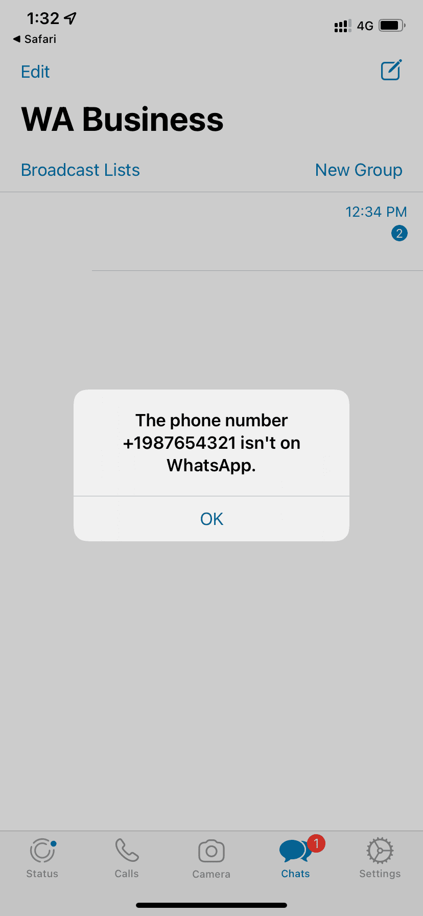 Phone number not on WhatsApp