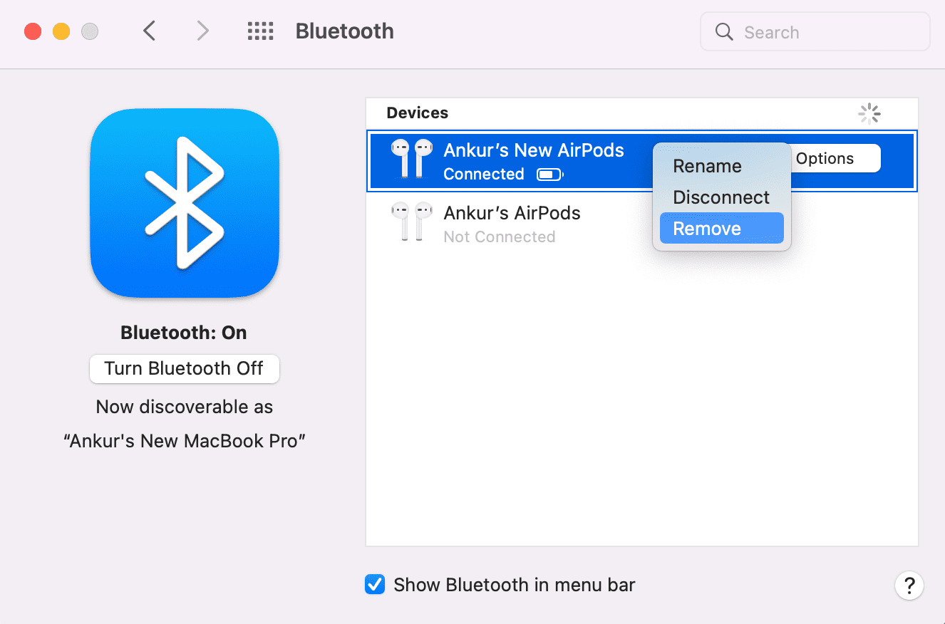 Remove AirPods from Mac