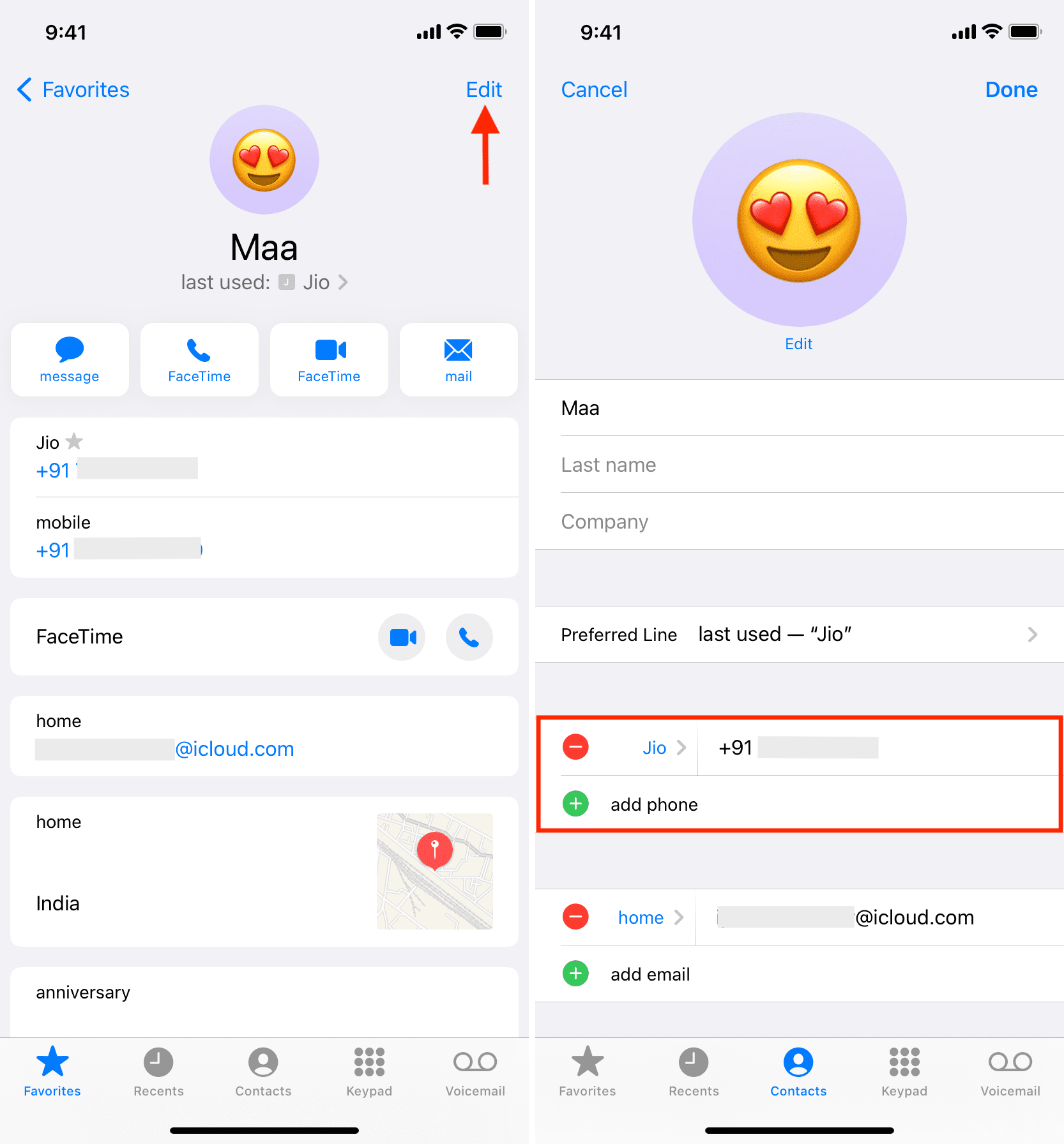 Remove non-registered number from FaceTime