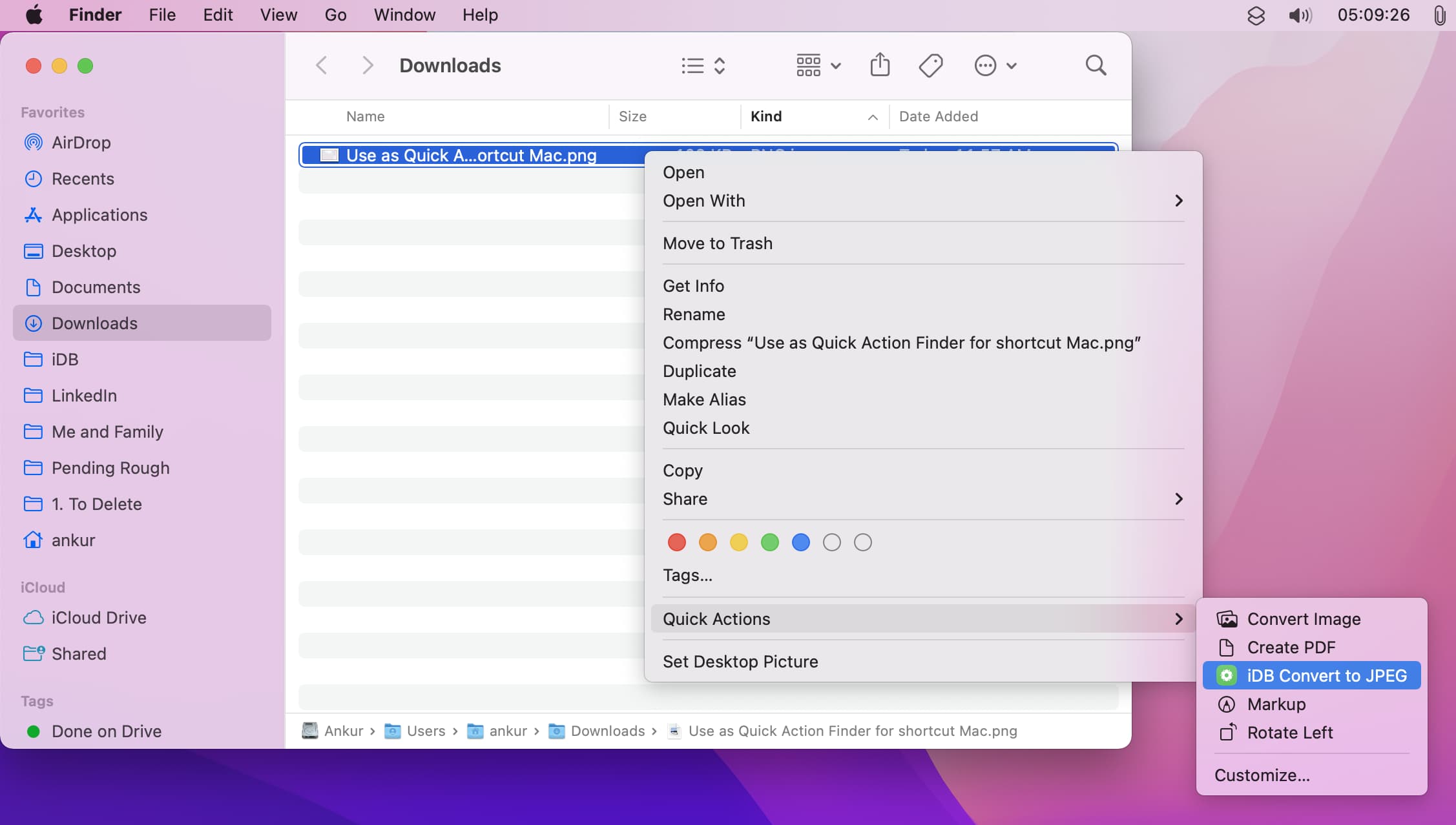 Run shortcut from Mac's Finder Quick Actions