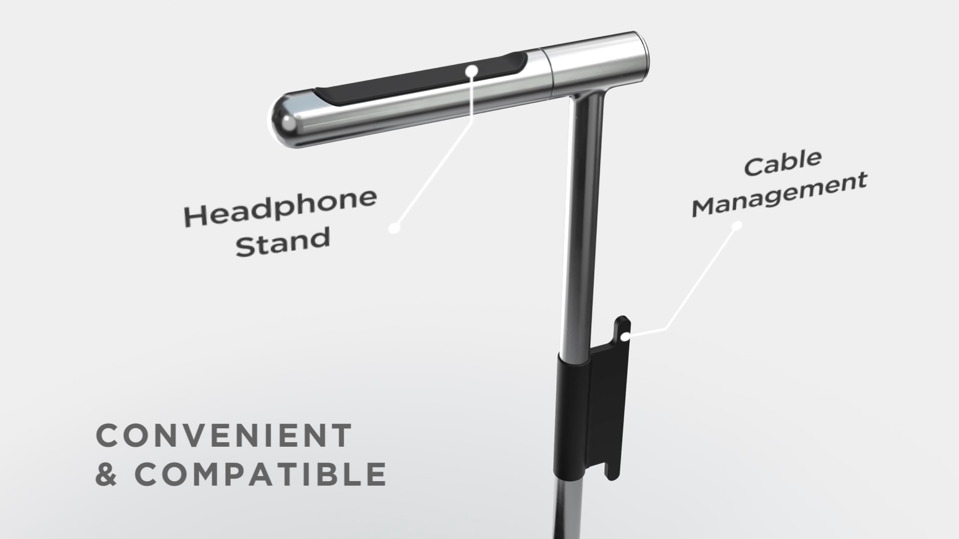 A still image from Satechi's promotional video showing cable management and the top base of its 2-in-1 Headphone Stand with Wireless Charger