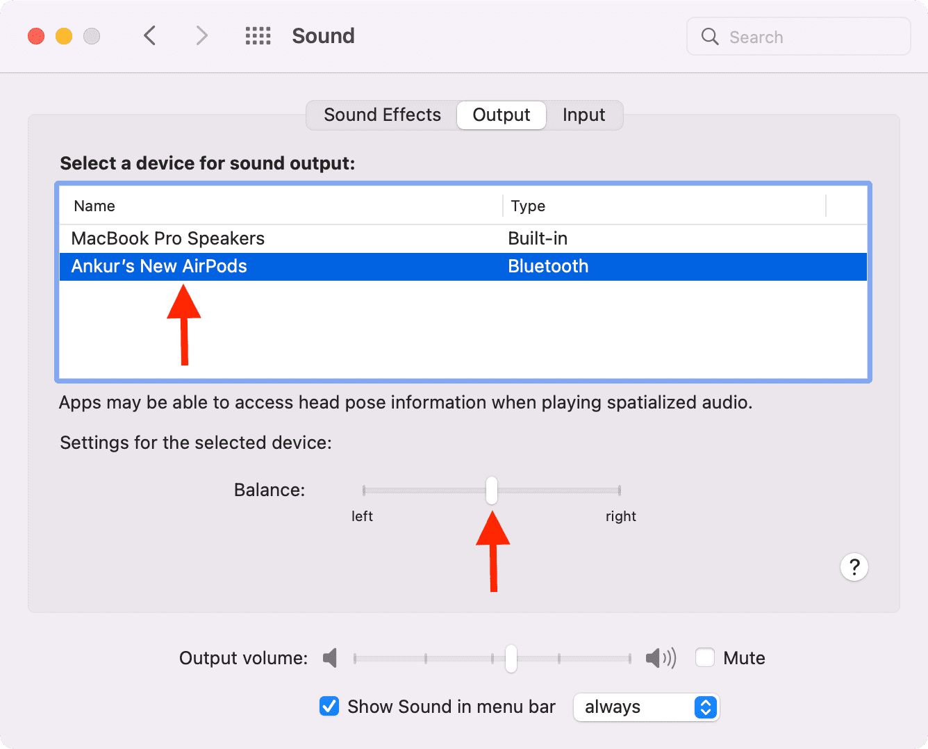 Set right audio balance for AirPods on Mac