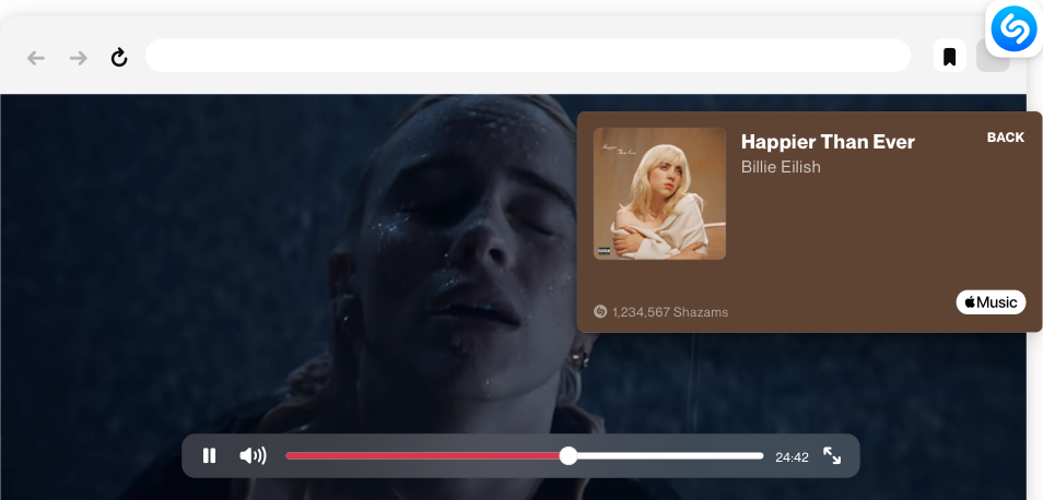 Apple's promotional image displaying Shazam's Chrome browser extension