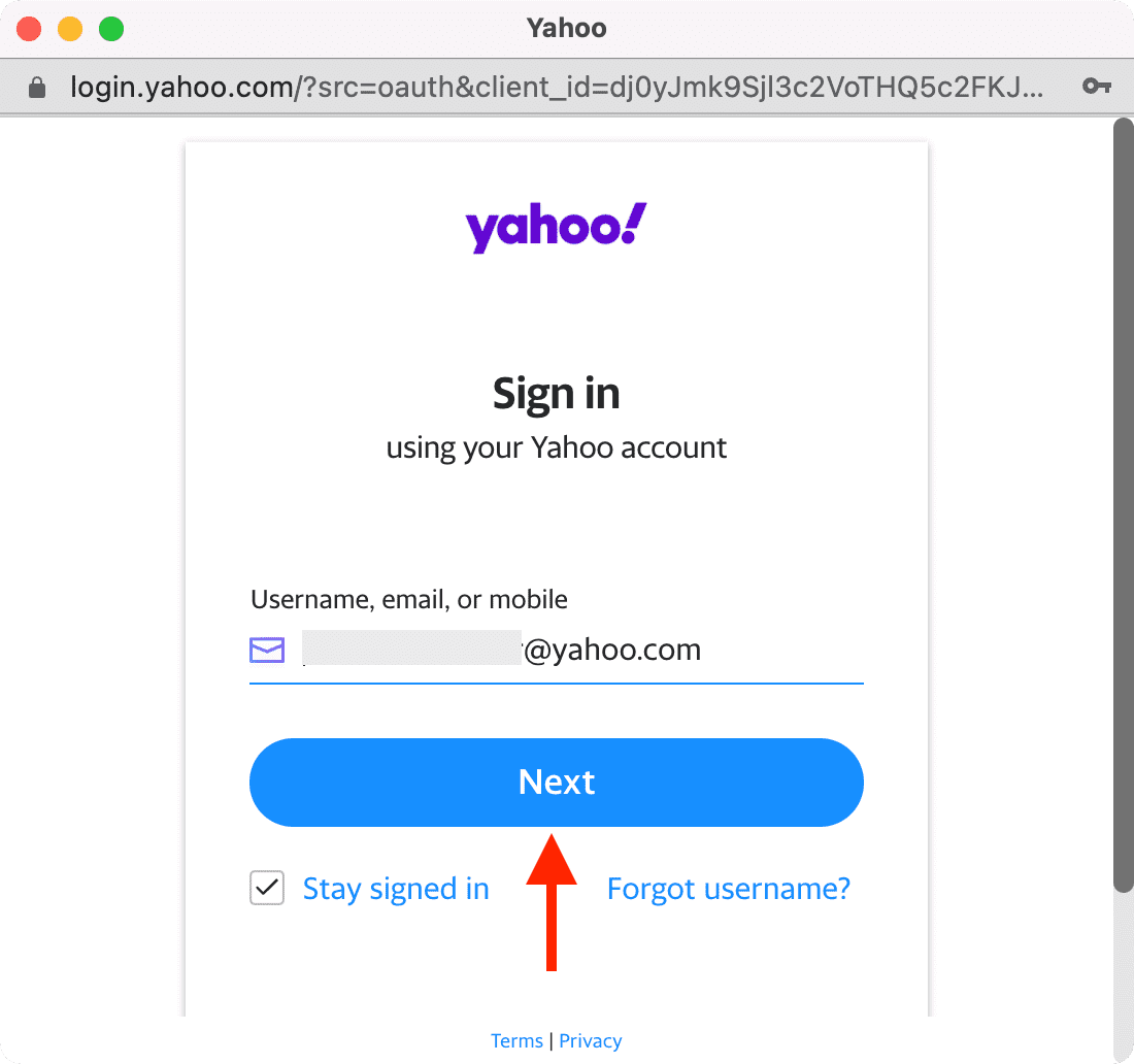 Sign in using your Yahoo account