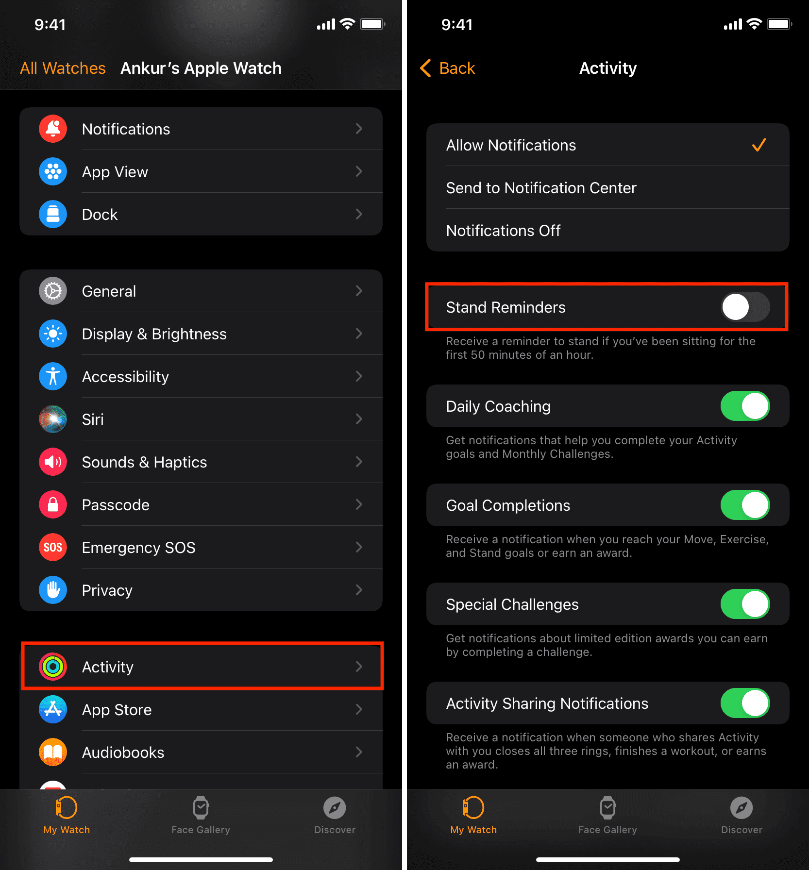 Turn Off Time to Stand notification on Apple Watch