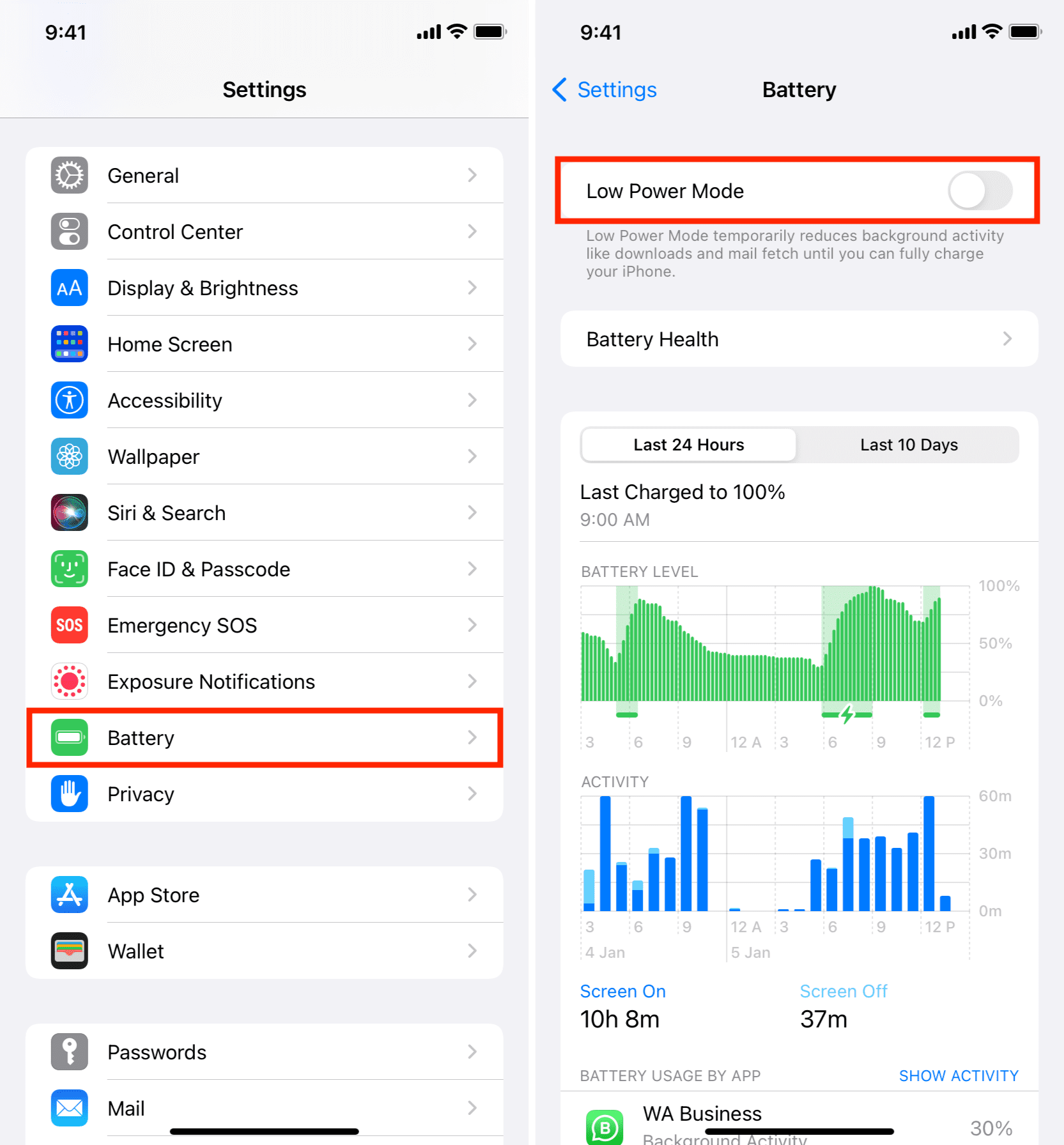 Turn off low power mode iPhone