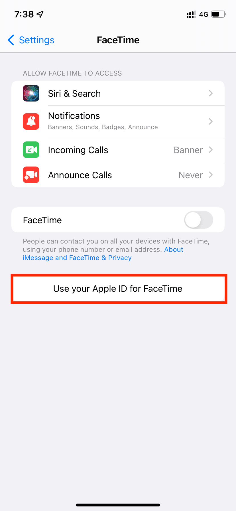 Use your Apple ID for FaceTime