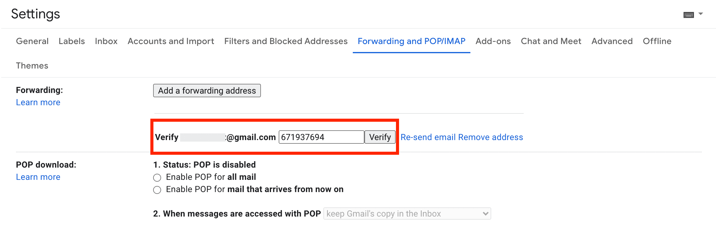 Verify forwarding address in Gmail