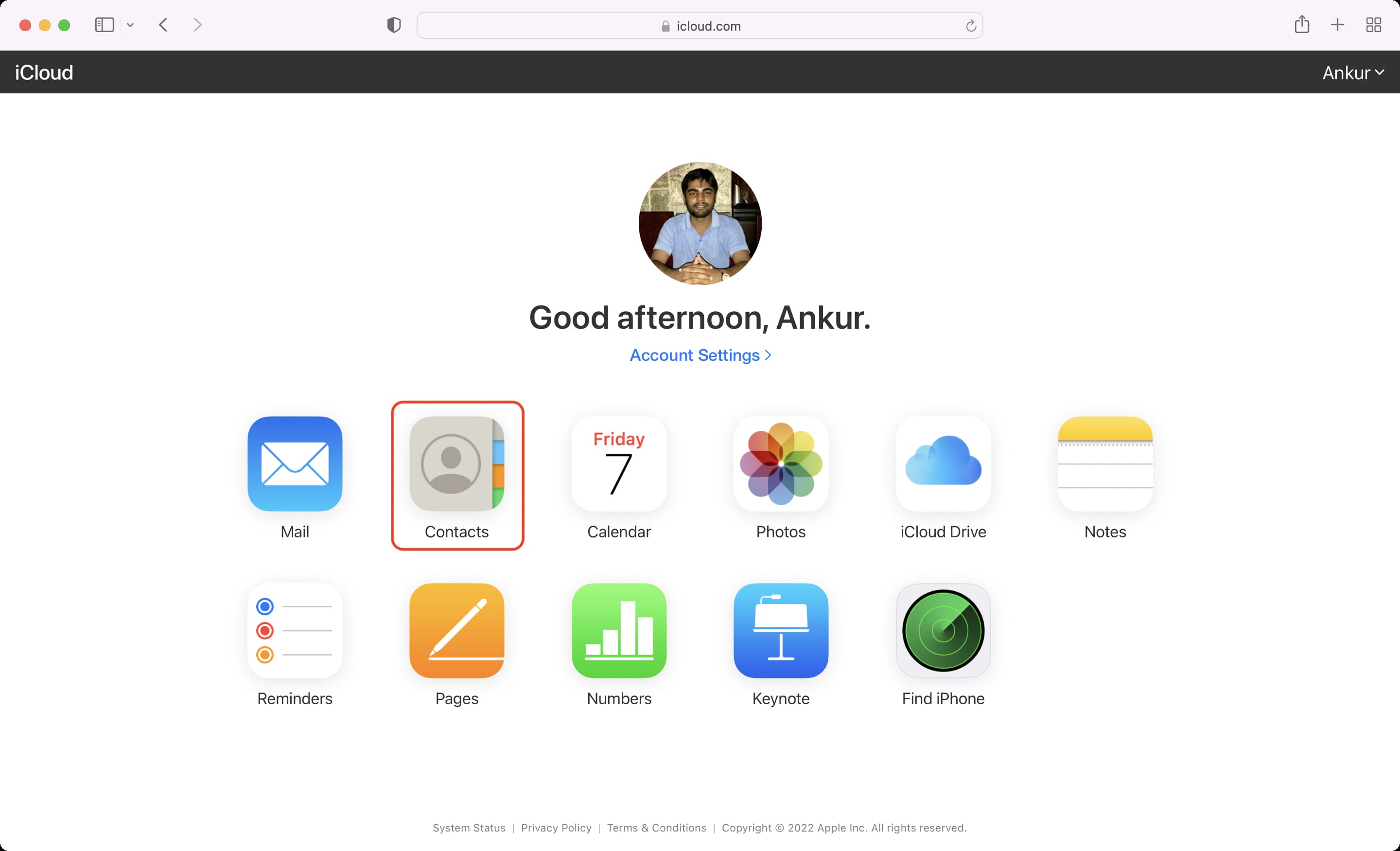 iCloud Contacts on Web