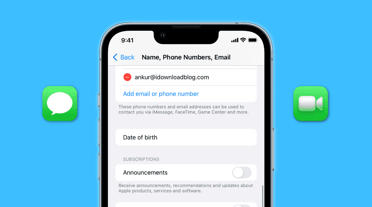 Add new email to iMessage and FaceTime