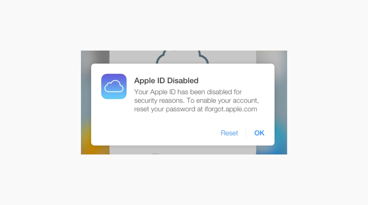 Apple ID Disabled alert
