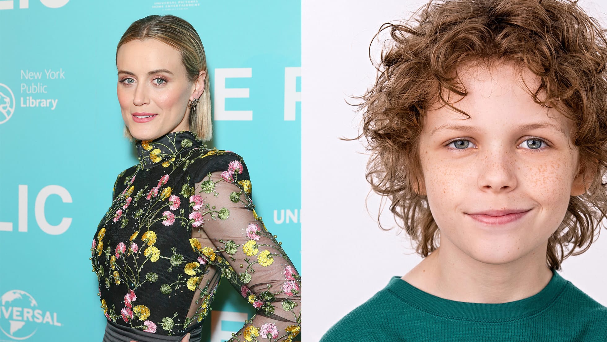 An image showing actress Taylor Schilling, at left, and actor Colin O’Brien, at right, who star in an Apple TV+ drama series based on Ann Napolitano's bestelling novel titled Dear Edward