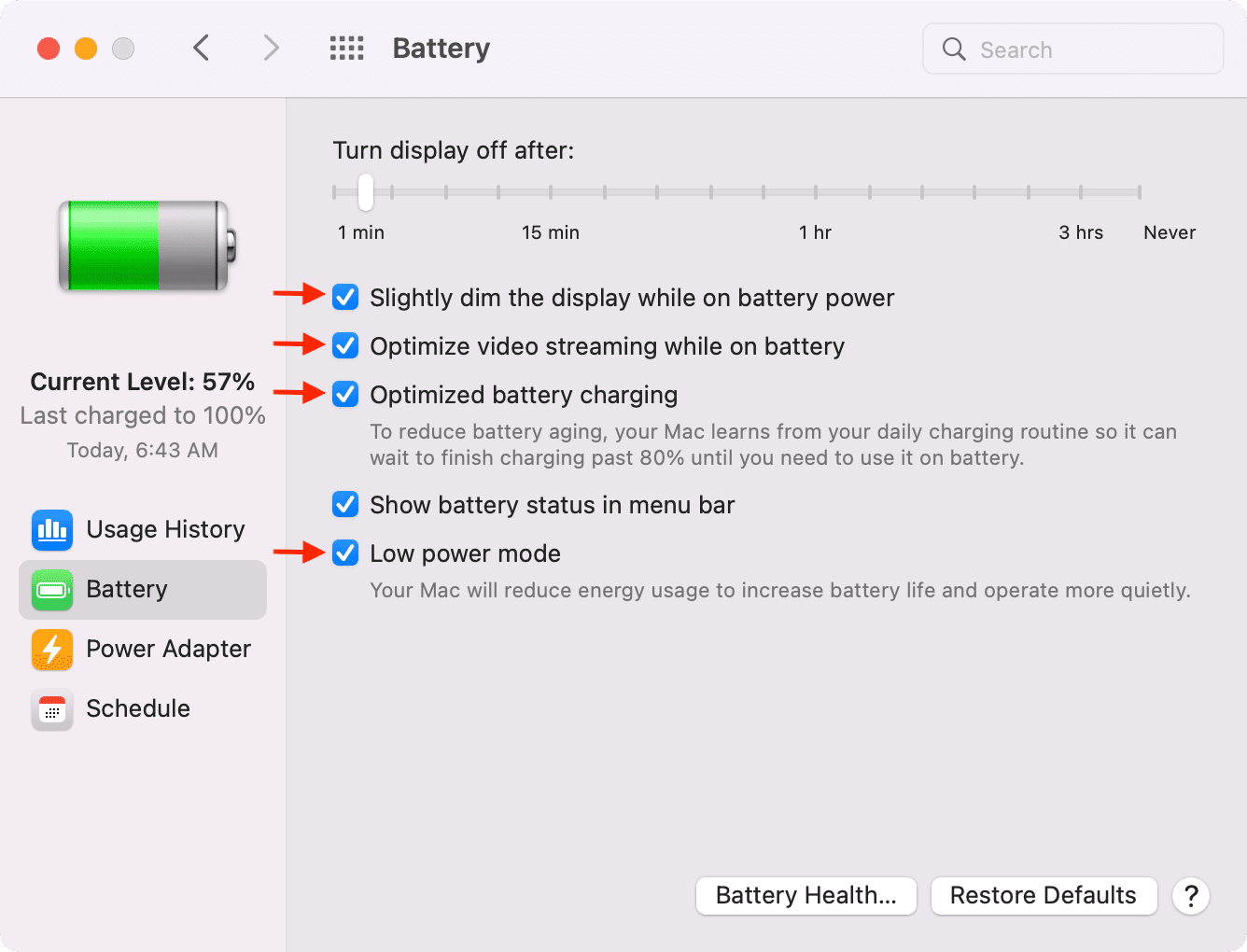Correct battery preferences on MacBook to increase battery life