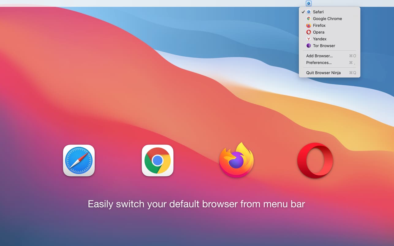 Browser Ninja on Mac to quickly switch default web browser
