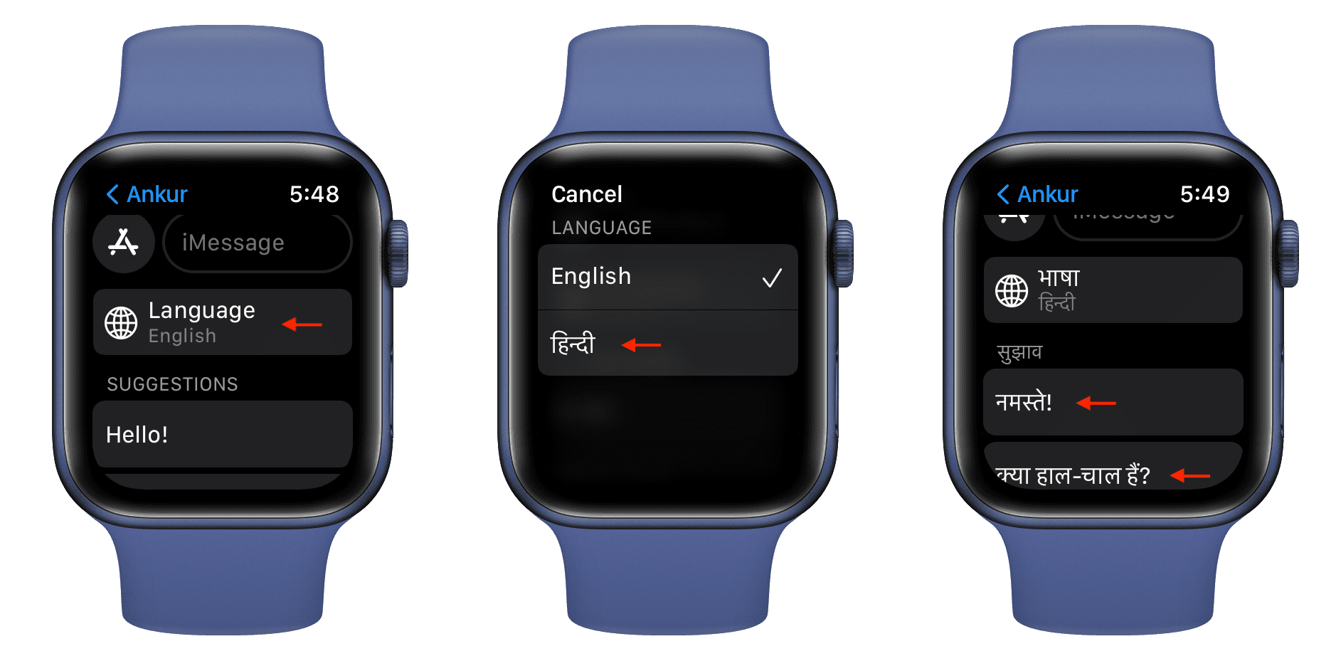 Change language of quick replies on Apple Watch