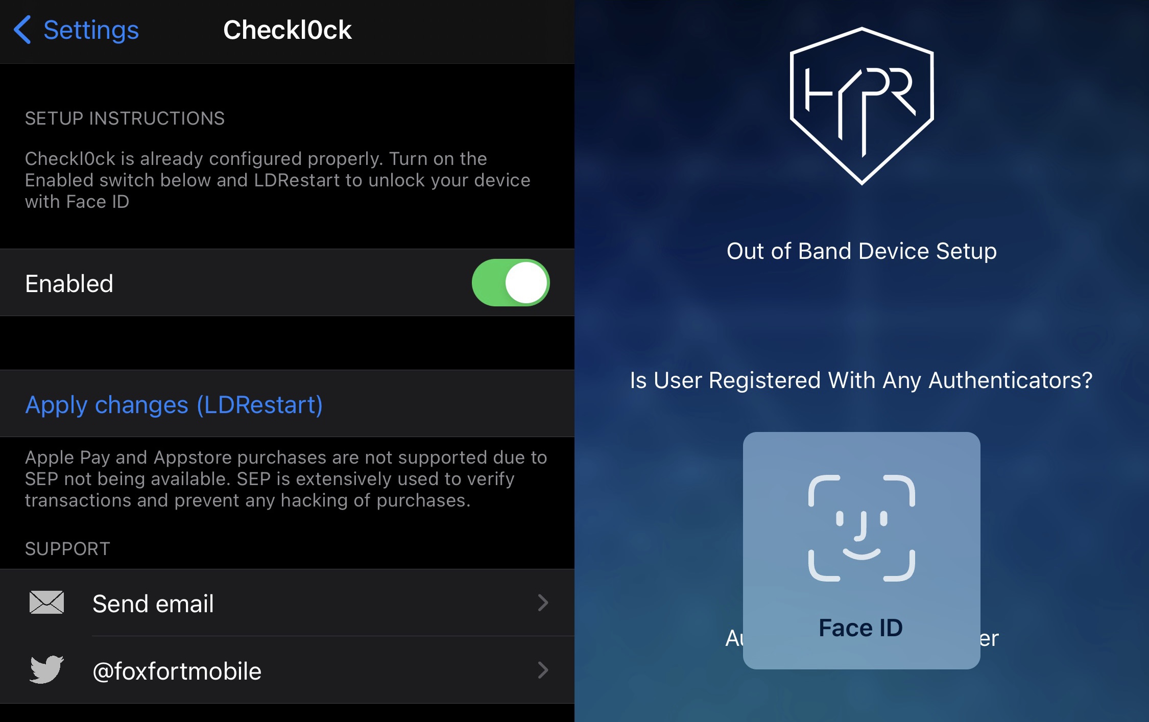 Checkl0ck enables Face ID and Touch ID on checkm8-vulnerable jailbroken devices.