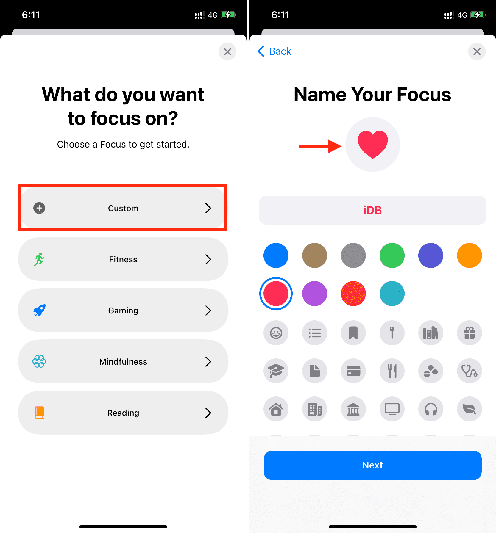 Choose symbol or emoji for Focus to show on iPhone status bar