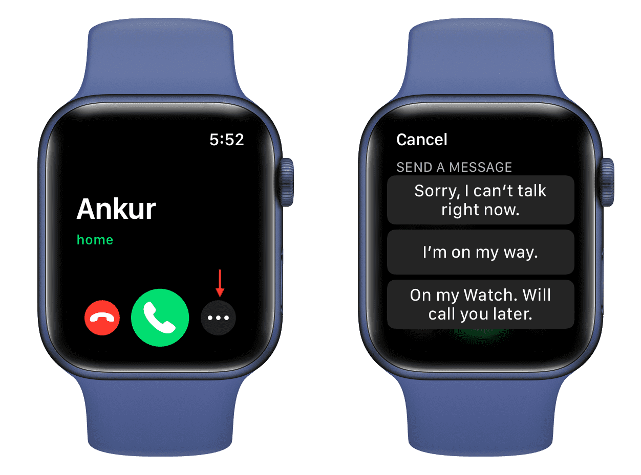 Decline call and send text on Apple Watch