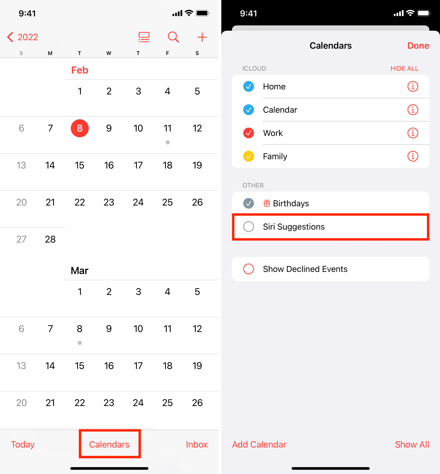 Disable Siri Suggestions in iOS Calendar app