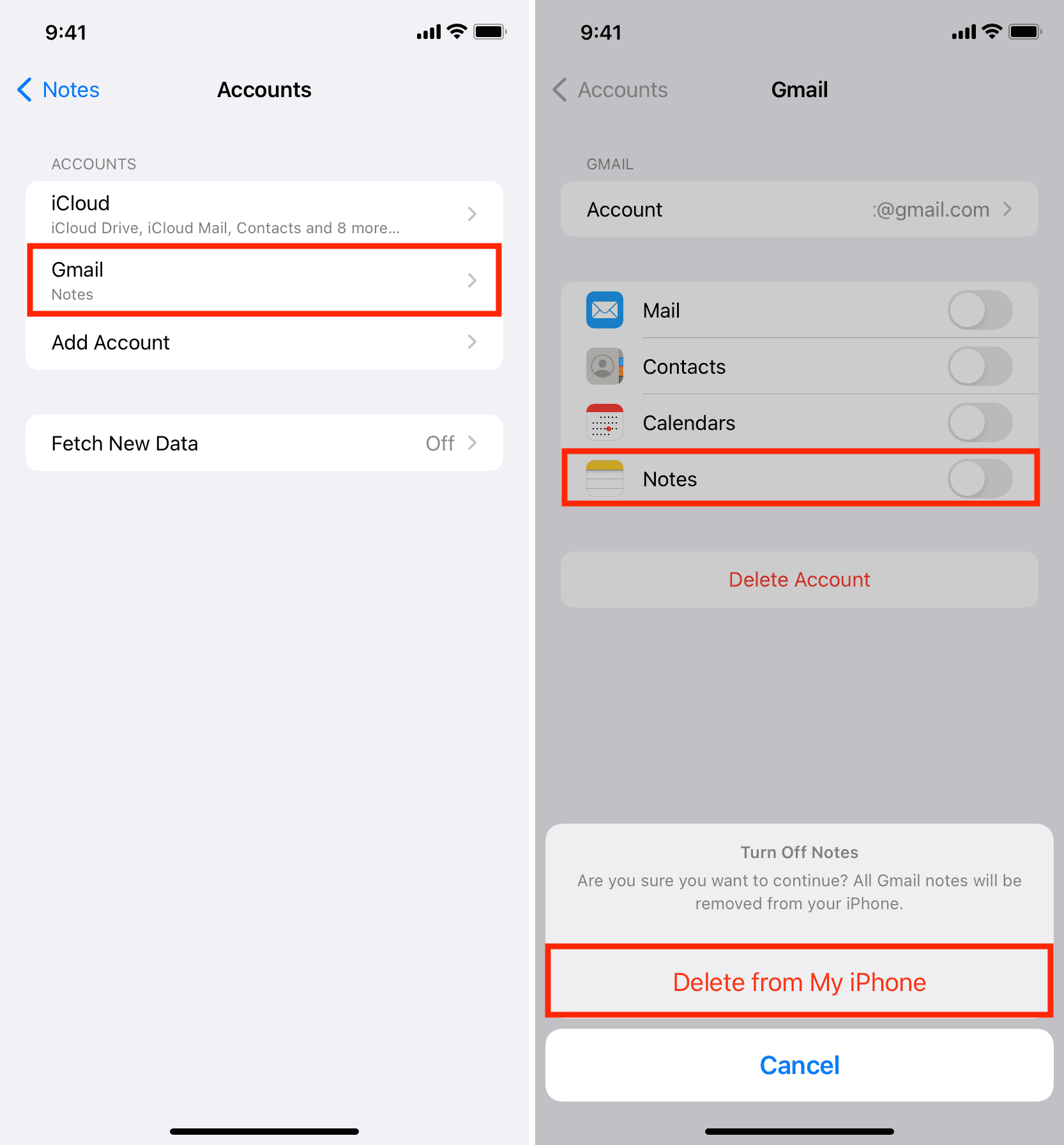 Disable other cloud notes account on iPhone