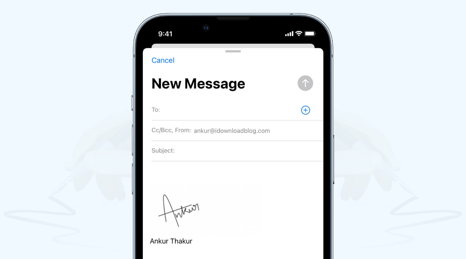 Handwritten email signature in Gmail and Mail app on iPhone