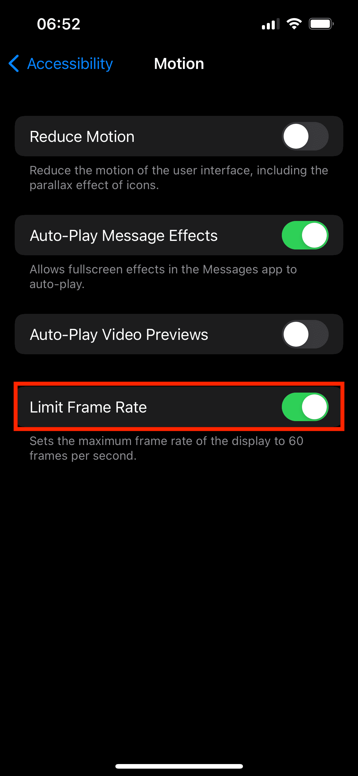 Limit Frame Rate on iPhone to extend battery usage