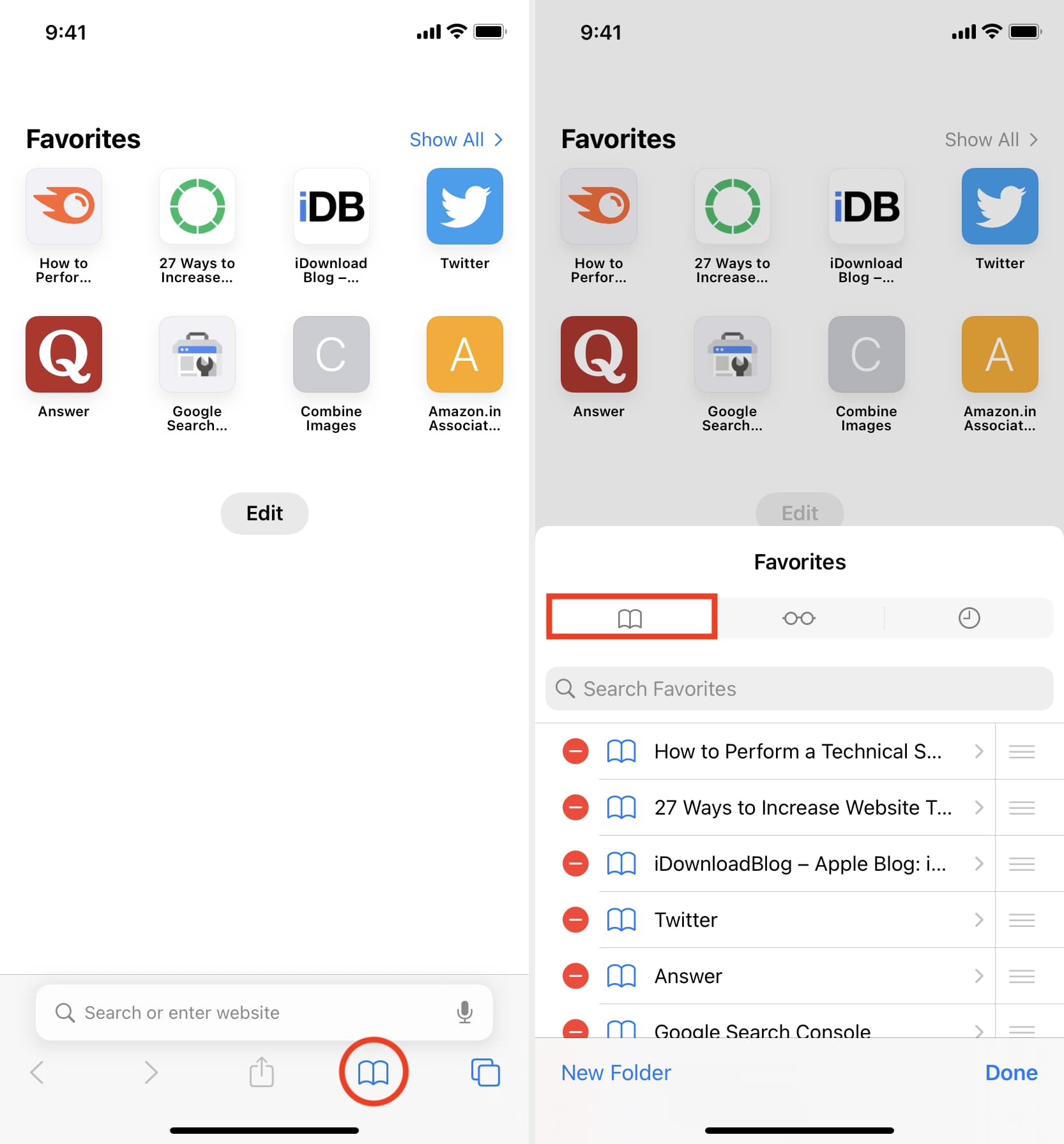 Manage Favorites in Safari on iPhone